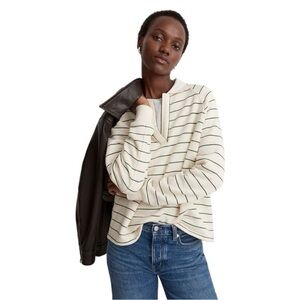 Madewell Green Stripe Crop Polo Sweatshirt Betterterry Fleece Varsity NWT XXS